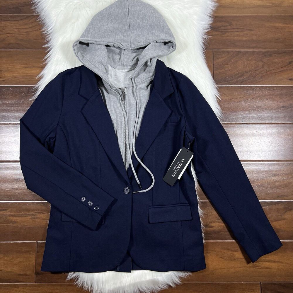 Liverpool navy blazer with Gray Hoodie dickie.